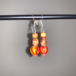 Earthy Orange & Brown Wood Earrings